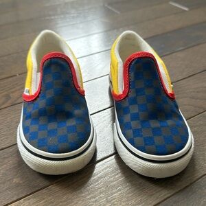 VANS multi-colored checkered front slide on. Size 7.5.